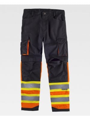 Pantalon workteam réfléchissant associé à des bandes polyester réfléchissantes fluo vue 1